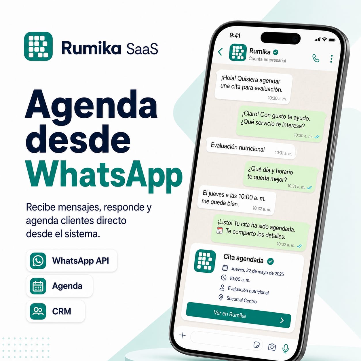 Agentes de Rumika atendiendo y agendando clientes desde WhatsApp